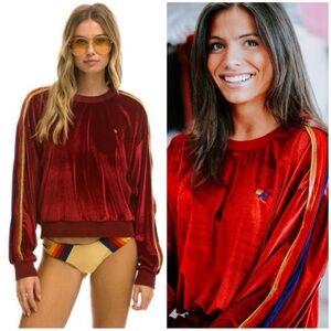 ⭐️AVIATOR NATION CLASSIC VELVET RELAXED SWEATSHIRT Red SZ S⭐️